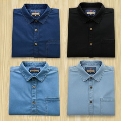 Single pocket denim shirt for man 4pcs